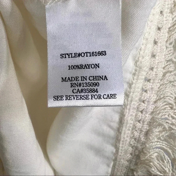 Anthropologie OTHERS FOLLOW Cream Fringe Poncho One Size Womens Boho Lagenlook - Picture 9 of 11